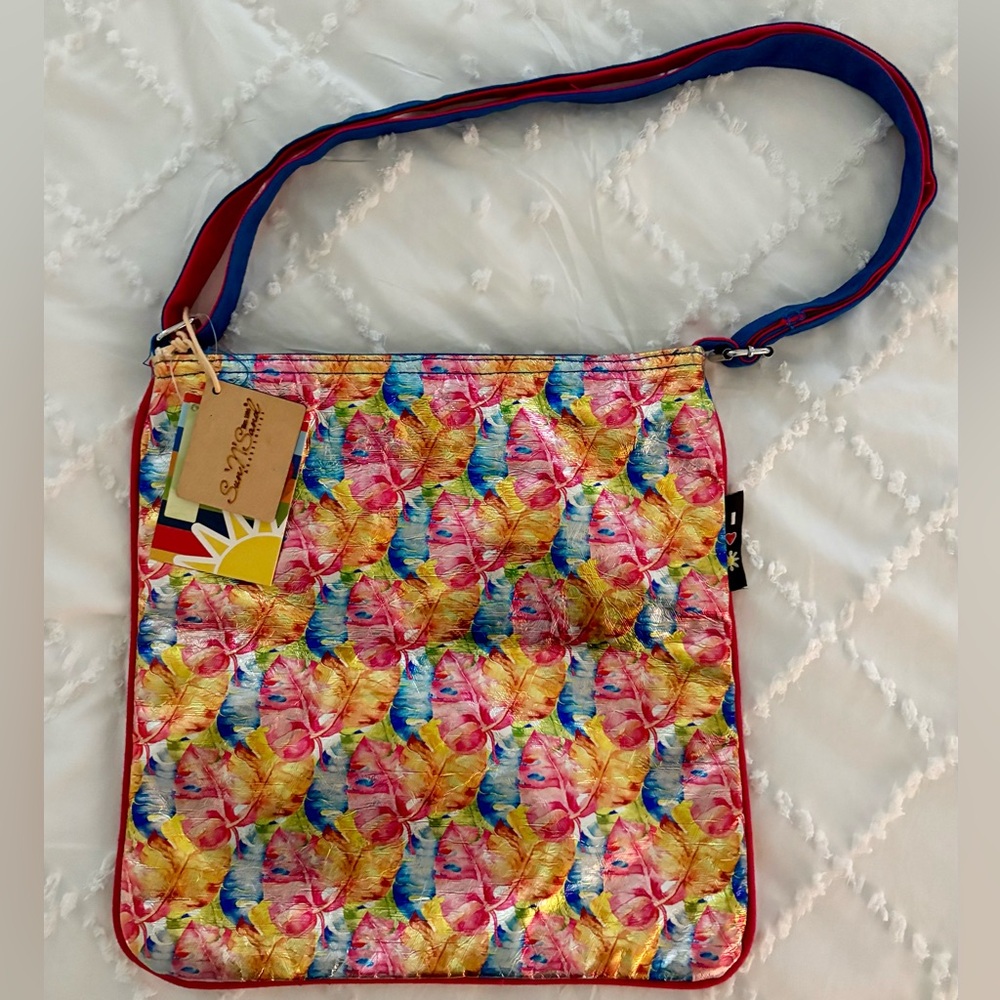 Sun N Sand shoulder crossbody Bag multicolor tropical leaf adjustable strap NEW